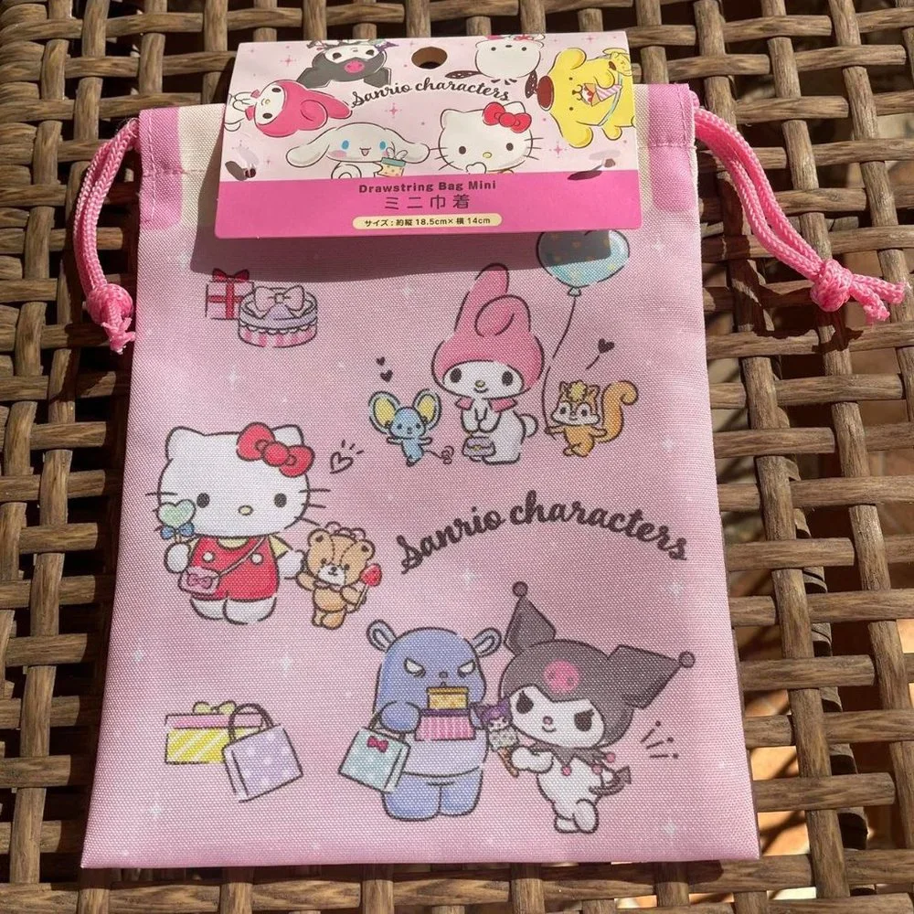 Sanrio Characters Pink Small Drawstring Bag